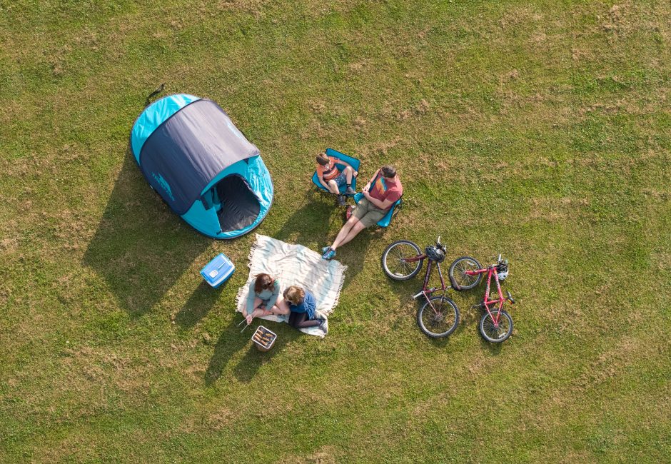 Aerial shot of Family camping at Forest Glade